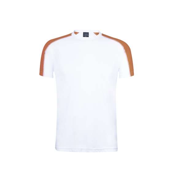 Camiseta técnica para adulto en material dynamic, altamente transpirable y confeccionada en tela 100% poliéster de 135g/m2. Original diseño en color blanco, con franja de color en las mangas. Disponible en variados colores y en tallas S, M, L, XL, XXL.