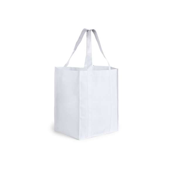 Bolsa de tamaño XL, en non-woven de 80g/m2 y variada gama de vivos colores. Con asas largas de 52cm, reforzadas a lo largo del cuerpo de la bolsa y acabado cosido. Resistencia hasta 10kg de peso.