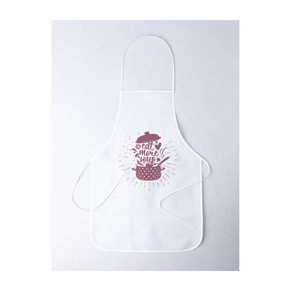 Delantal especialmente diseñado para sublimación en non-woven de 80g/m2. Amplia superficie de marcaje 100% personalizable y cintas de ajuste a juego.