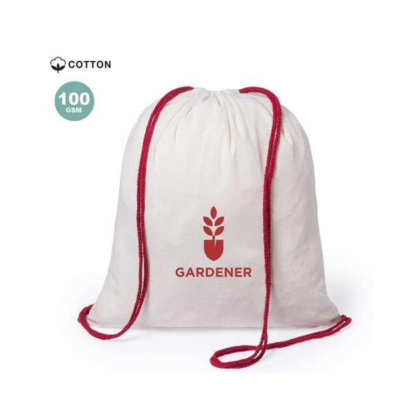 Mochila de cuerdas en línea nature fabricada en algodón 100% de 120g/m2. Cuerpo en color crudo natural y cordones trenzados en variada gama de colores. Esquinas reforzadas.