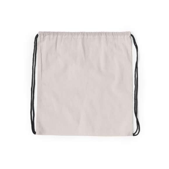 Mochila de cuerdas en línea nature fabricada en algodón 100% de 120g/m2. Cuerpo en color crudo natural y cordones trenzados en variada gama de colores. Esquinas reforzadas.