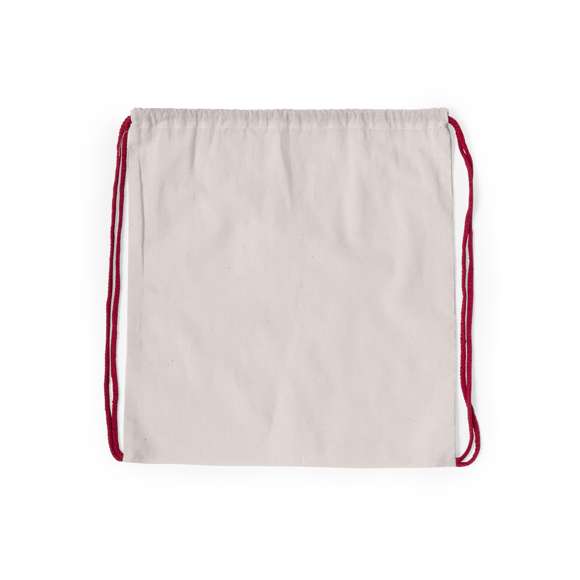 Mochila de cuerdas en línea nature fabricada en algodón 100% de 120g/m2. Cuerpo en color crudo natural y cordones trenzados en variada gama de colores. Esquinas reforzadas.