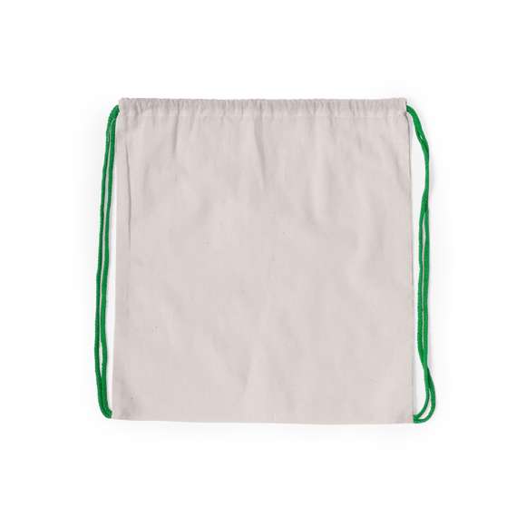 Mochila de cuerdas en línea nature fabricada en algodón 100% de 120g/m2. Cuerpo en color crudo natural y cordones trenzados en variada gama de colores. Esquinas reforzadas.
