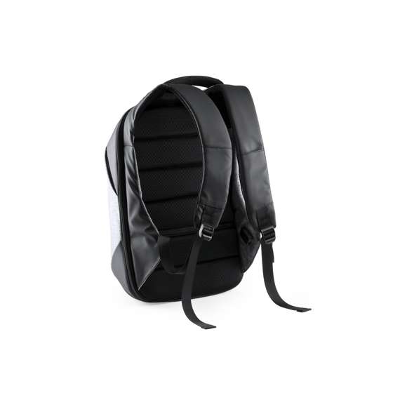 Mochila cargador con panel de carga solar en resistente poliéster 1200D. Resistente al agua, con salida USB para carga -powerbank no incluido- y cierre de seguridad con contraseña. Compartimento principal con doble tirador, con bolsillo acolchado para ordenador portátil de hasta 15 pulgadas y tablet de hasta 10 pulgadas. Cintas de hombros y espalda con acolchado ergonómico.
