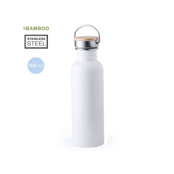 Bidón de estilo retro y 800ml de capacidad. Cuerpo en acero inox y en variada gama de colores brillantes. Tapón de seguridad a rosca en acero inox, con detalle en madera y asa de transporte vintage. Presentado en una atractiva caja de diseño.