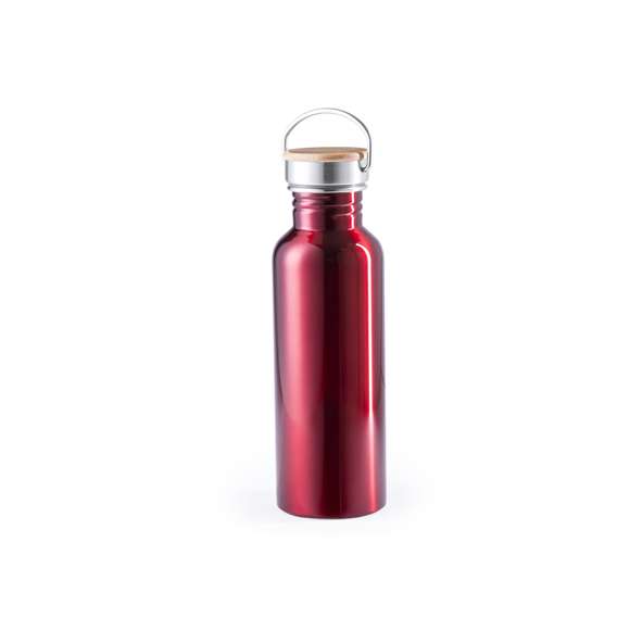 Bidón de estilo retro y 800ml de capacidad. Cuerpo en acero inox y en variada gama de colores brillantes. Tapón de seguridad a rosca en acero inox, con detalle en madera y asa de transporte vintage. Presentado en una atractiva caja de diseño.
