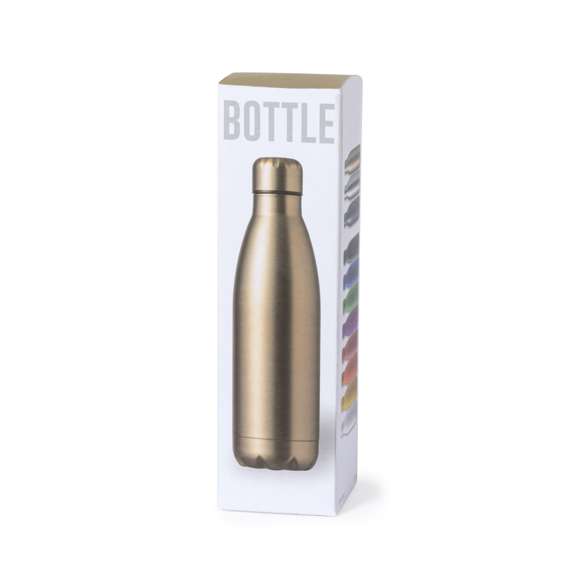 Bidón fabricado en acero inox de 790ml. Con tapón de seguridad de rosca. De original acabado mate completo en vivos y variados colores. Presentado en atractiva caja de diseño.
