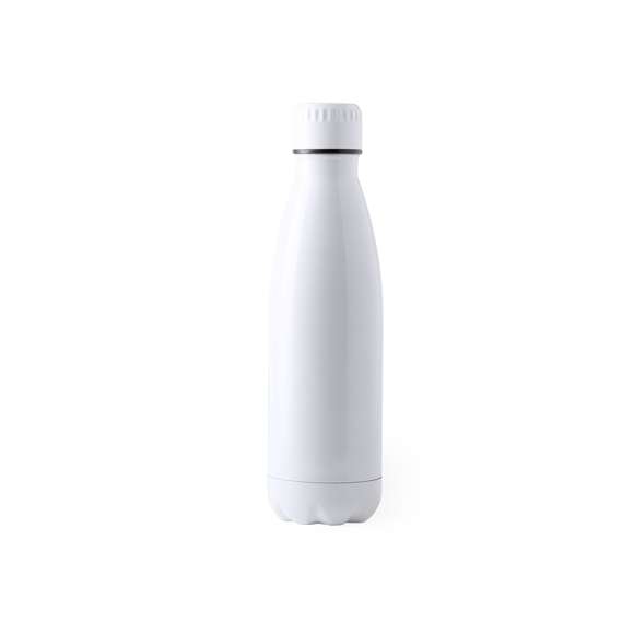 Bidón para sublimación de 700ml de capacidad con cuerpo acabado en acero inox en color blanco brillo. Con tapón de seguridad. Presentado en atractiva caja de diseño.