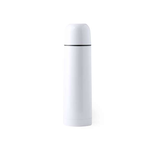 Termo de 500ml de capacidad en resistente acero inox. Superficie exterior especialmente diseñada para marcaje en sublimación. Con tapón de seguridad y presentado en atractiva caja individual de diseño.