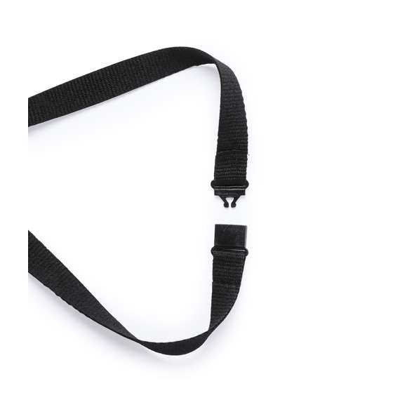 Práctico lanyard en poliéster con accesorio extensible. Accesorio de seguridad en el cuello y accesorio retráctil extensible con clip de ajuste en un lado, dejando el otro lado libre para el logotipado. Mosquetón metálico. Conjunto disponible en colores blanco y negro.