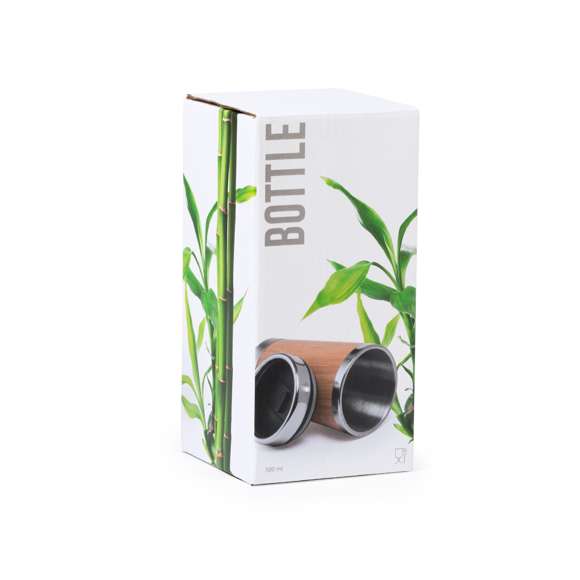 Vaso con interior en acero inox y parte exterior en madera de bambú de 500ml de capacidad. Con tapa dosificador de seguridad y abrefácil. Es ideal para tener en tu escritorio, mesa o en cualquier superficie donde disfrutar tranquilamente de tu bebida favorita.