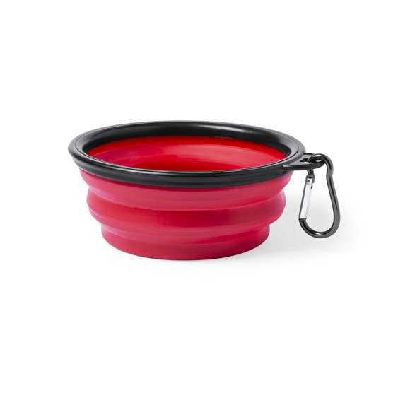 Set para mascotas. Incluye práctico bidón de 900ml con 2 compartimentos -sólidos y líquidos- y cierre de seguridad. Bowl plegable a juego, con mosquetón metálico de fijación.