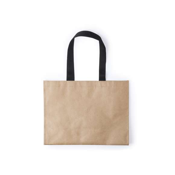  	Bolsa ecológica en material KPP -combinación de papel y non-woven- de 140g/m2. De acabado cosido, con asas largas de 60 cm reforzadas en contraste negro. Resistencia hasta 7kg de peso.