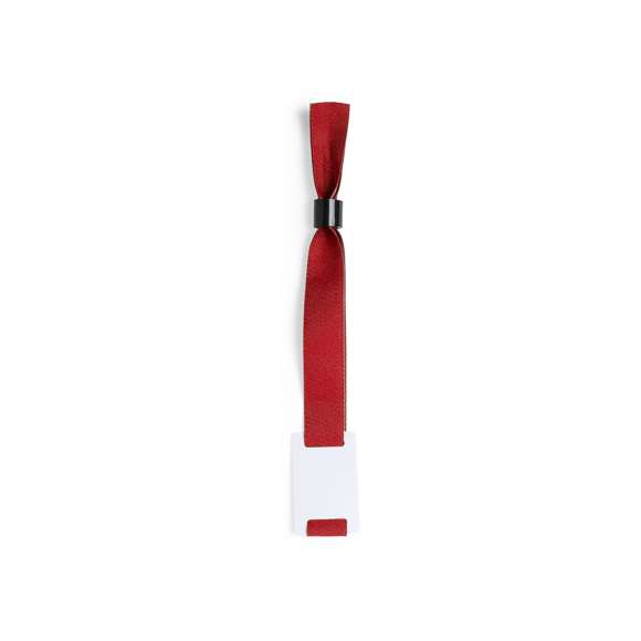 Pulsera para eventos en resistente y suave poliéster. Con cierre de seguridad ajustable y pastilla para marcaje en tampografía. Disponible en variada gama de colores.