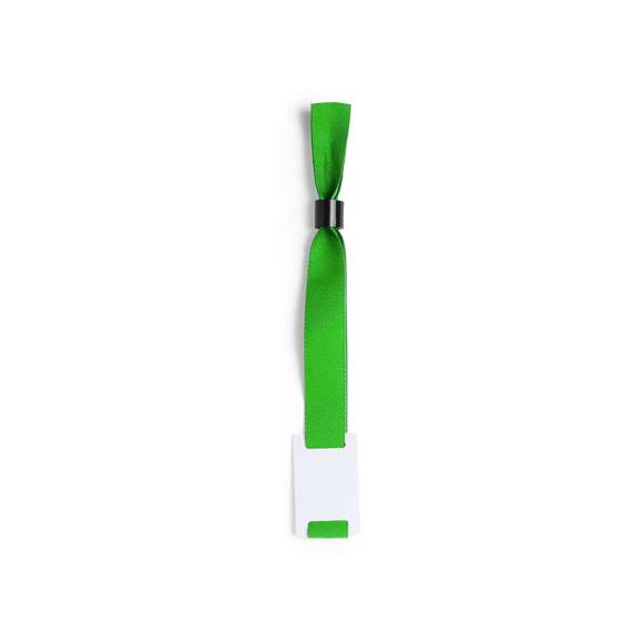 Pulsera para eventos en resistente y suave poliéster. Con cierre de seguridad ajustable y pastilla para marcaje en tampografía. Disponible en variada gama de colores.