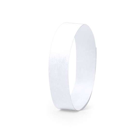 Pulsera para eventos en fibra sintética y variada gama de vivos colores. Con cierre adhesivo, resistente al agua y presentada en plancha troquelada de 10 piezas con numeración individual.