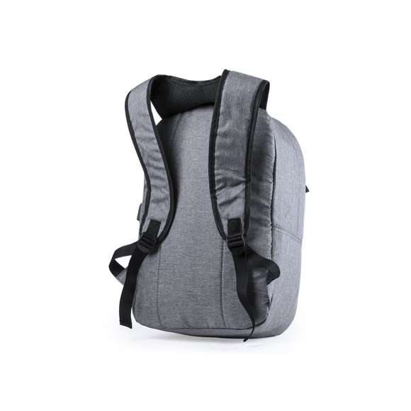 Mochila de seguridad, con diseño urbano en resistente poliéster 300D. Bolsillo interior con protección de seguridad RFID (Identificación por Radio Frecuencia) que mantiene seguros los datos de la tarjeta y demás dispositivos. Compartimento principal con elegante tapeta en la cremallera. Con conexión USB -powerbank no incluido- y bolsillo interior acolchado para ordenador portátil de hasta 15 pulgadas. Parte trasera y cintas acolchadas.