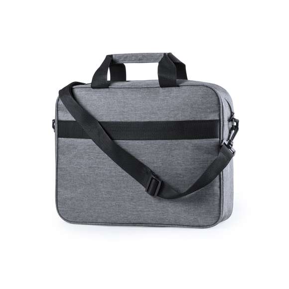 Portadocumentos de seguridad, con diseño urbano en resistente poliéster 300D. Bolsillo interior con protección de seguridad RFID (Identificación por Radio Frecuencia) que mantiene seguros los datos de la tarjeta y demás dispositivos. Asas con protección y compartimento principal con cierre de cremallera. Conexión USB -powerbank no incluido-, con bolsillos interiores acolchados para ordenador portátil de hasta 15 pulgadas y tablets de hasta 10 pulgadas. Cinta para hombro ajustable con protector acolchado.