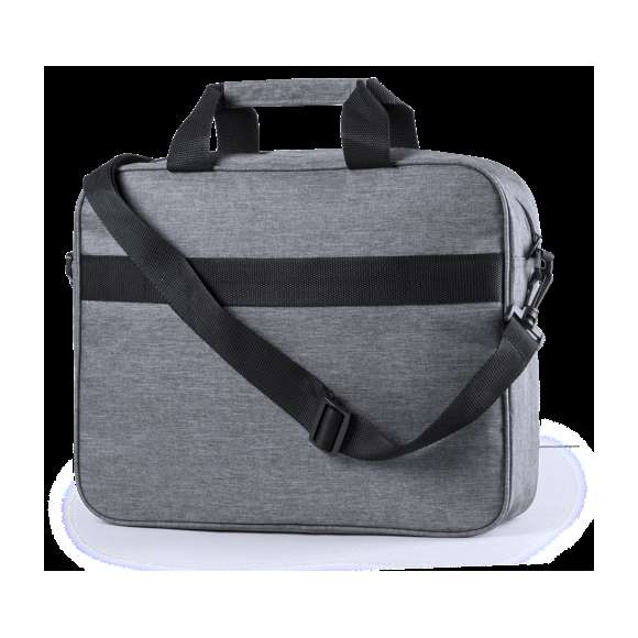Portadocumentos de seguridad, con diseño urbano en resistente poliéster 300D. Bolsillo interior con protección de seguridad RFID (Identificación por Radio Frecuencia) que mantiene seguros los datos de la tarjeta y demás dispositivos. Asas con protección y compartimento principal con cierre de cremallera. Conexión USB -powerbank no incluido-, con bolsillos interiores acolchados para ordenador portátil de hasta 15 pulgadas y tablets de hasta 10 pulgadas. Cinta para hombro ajustable con protector acolchado.