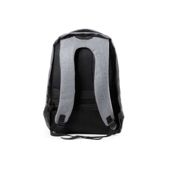 Mochila antirrobo en resistente poliéster 300D. Tejido de alta calidad resistente a cortes y a roces, con bolsillo antirrobo en la espalda para guardar los objetos de valor. Compartimento principal con cierre de cremallera equipado con conexión de powerbank -no incluida- y dos compartimentos interiores independientes y acolchados para portátil de hasta 15 pulgadas y para tablets de hasta 10 pulgadas, además de bolsillos complementarios interiores. Cuenta también con un bolsillo exterior en el frontal con cierre de cremallera. Cómoda de llevar gracias a su espalda acolchada como las asas ergonómicas y ajustables, además con accesorio para trolley.