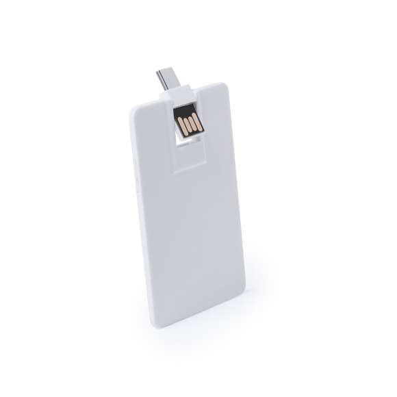 Memoria USB tarjeta de 16GB de capacidad, con conexión Tipo C y tecnología OTG. De diseño ultraplano, mecanismo plegable y especialmente diseñada para marcaje a todo color en digital. Compatible con dispositivos móviles Android con funcionalidad OTG. Presentada en funda individual.