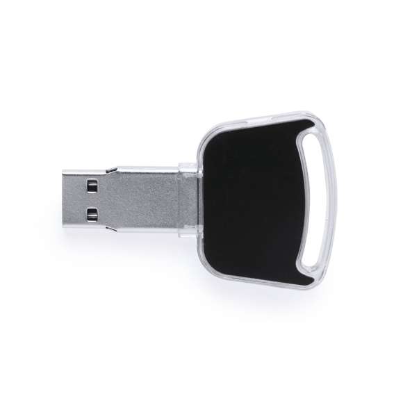 Memoria USB de 16GB de capacidad. De innovador diseño automovilístico, con luz led interior y cuerpo especialmente diseñado para marcaje en láser, iluminando así el logotipo. Presentada en estuche individual.