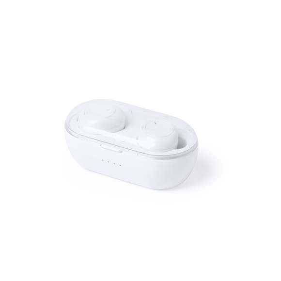 Auriculares intraurales de conexión Bluetooth® 5.0 y diseño minimalista en elegante color blanco. De diseño ergonómico, incluyen panel de control integrado en en auricular, con estuche y base de carga a juego. Función manos libres y recargables, con cable micro USB incluido. Presentados en estuche individual de lujo con tapa transparente de bisagra. Presentados en atractiva caja de diseño.