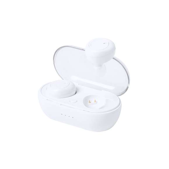 Auriculares intraurales de conexión Bluetooth® 5.0 y diseño minimalista en elegante color blanco. De diseño ergonómico, incluyen panel de control integrado en en auricular, con estuche y base de carga a juego. Función manos libres y recargables, con cable micro USB incluido. Presentados en estuche individual de lujo con tapa transparente de bisagra. Presentados en atractiva caja de diseño.