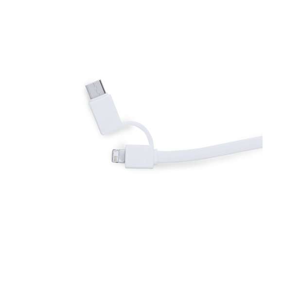 Cargador inalámbrico de diseño ultra compacto en diseño monocolor blanco. Conexión dual micro USB y Lightning, con adaptador Tipo C y luz indicadora de carga. Compatible con dispositivos equipados con tecnología de carga inalámbrica.