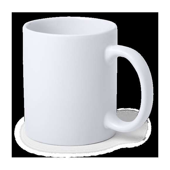 Taza de cerámica de 350ml de capacidad de acabado mate y especialmente diseñada para marcaje en sublimación. Presentada en caja individual.Disponible manual de instrucciones en español e inglés.