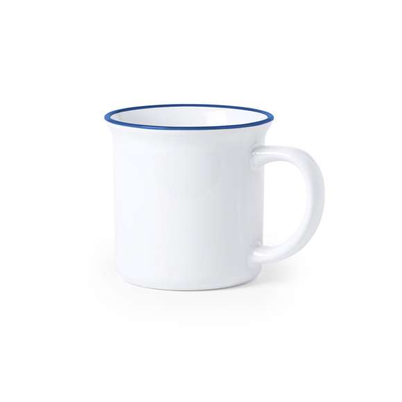 Taza de cerámica de 300ml de capacidad con diseño vintage. En elegante diseño bicolor, con anilla coloreada en el borde y cuerpo en color blanco. Especialmente diseñada para marcaje en sublimación. Presentada en caja individual.Disponible manual de instrucciones en español e inglés.