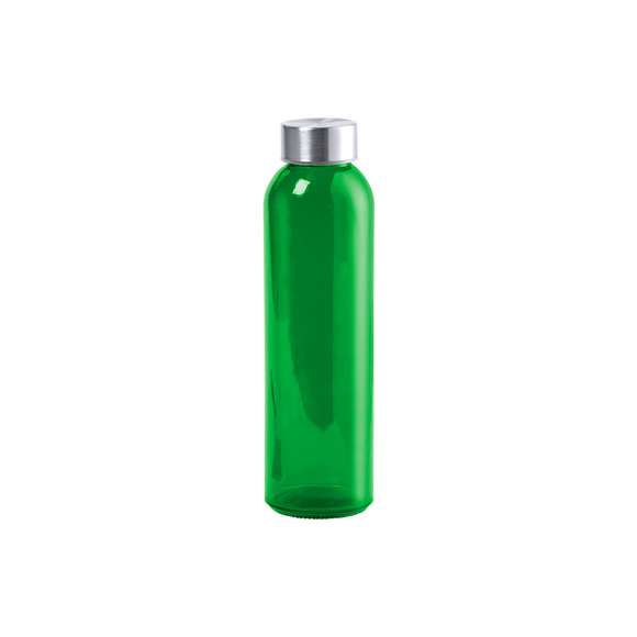 Bidón de cristal en alta calidad, de 500ml de capacidad, con cuerpo de acabado transparente en material libre de BPA y tapón a rosca en acero inox. Disponible en variada gama de colores. Presentado en atractiva caja de diseño.
