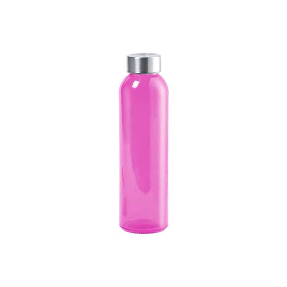 Bidón de cristal en alta calidad, de 500ml de capacidad, con cuerpo de acabado transparente en material libre de BPA y tapón a rosca en acero inox. Disponible en variada gama de colores. Presentado en atractiva caja de diseño.