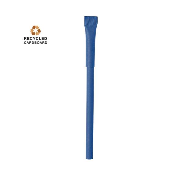 Bolígrafo de línea nature en cartón reciclado y original capucha a juego. Con tinta azul y disponible en variada gama de colores nature.
