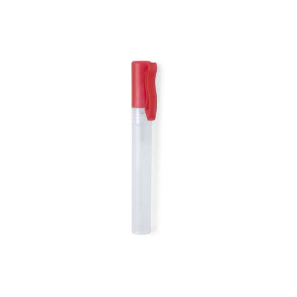  	Spray hidroalcohólico para higiene y limpieza de la piel en bote rellenable de 10 ml. Cuerpo en translúcido y capucha disponible en variada gama de colores, con clip de ajuste. Solución con 65% de contenido de alcohol.nbsp   	Artículo con certificación GMP (Good Manufaturing Practices / Normas de Correcta Fabricación) que garantiza el cumplimiento de rigurosas medidas de control para la obtención de un producto seguro y de calidad.