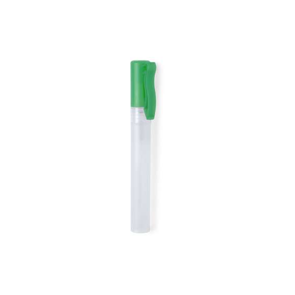  	Spray hidroalcohólico para higiene y limpieza de la piel en bote rellenable de 10 ml. Cuerpo en translúcido y capucha disponible en variada gama de colores, con clip de ajuste. Solución con 65% de contenido de alcohol.nbsp   	Artículo con certificación GMP (Good Manufaturing Practices / Normas de Correcta Fabricación) que garantiza el cumplimiento de rigurosas medidas de control para la obtención de un producto seguro y de calidad.