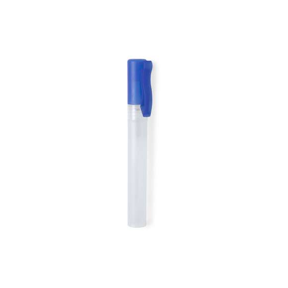  	Spray hidroalcohólico para higiene y limpieza de la piel en bote rellenable de 10 ml. Cuerpo en translúcido y capucha disponible en variada gama de colores, con clip de ajuste. Solución con 65% de contenido de alcohol.nbsp   	Artículo con certificación GMP (Good Manufaturing Practices / Normas de Correcta Fabricación) que garantiza el cumplimiento de rigurosas medidas de control para la obtención de un producto seguro y de calidad.