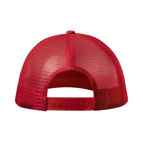 Gorra de 5 paneles en poliéster, con tela de rejilla y cierre ajustable de plástico. Disponible en variada gama de colores (color blanco especialmente fabricado para impresión en sublimación).