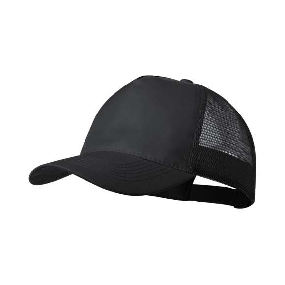 Gorra de 5 paneles en poliéster, con tela de rejilla y cierre ajustable de plástico. Disponible en variada gama de colores (color blanco especialmente fabricado para impresión en sublimación).