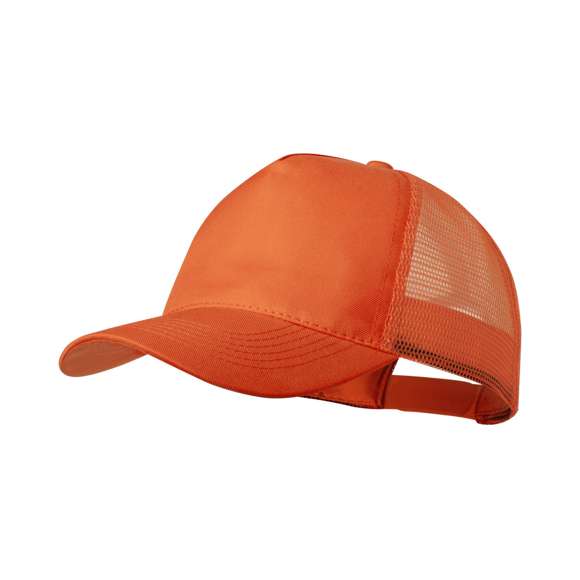 Gorra de 5 paneles en poliéster, con tela de rejilla y cierre ajustable de plástico. Disponible en variada gama de colores (color blanco especialmente fabricado para impresión en sublimación).