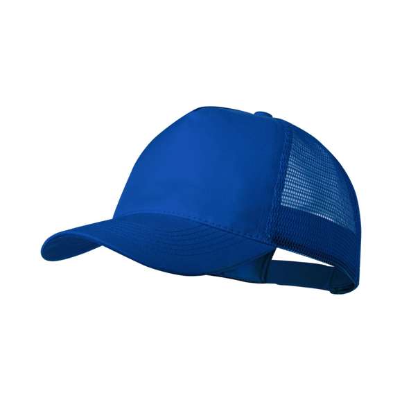 Gorra de 5 paneles en poliéster, con tela de rejilla y cierre ajustable de plástico. Disponible en variada gama de colores (color blanco especialmente fabricado para impresión en sublimación).