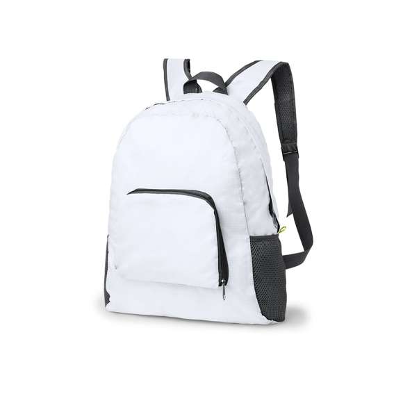  	Mochila plegable en resistente material ripstop, con una atractiva combinación de colores. Con 2 compartimentos de cierre de cremallera y cintas de hombros ajustables. Bolsillos de redecilla laterales y plegado de pequeño tamaño.