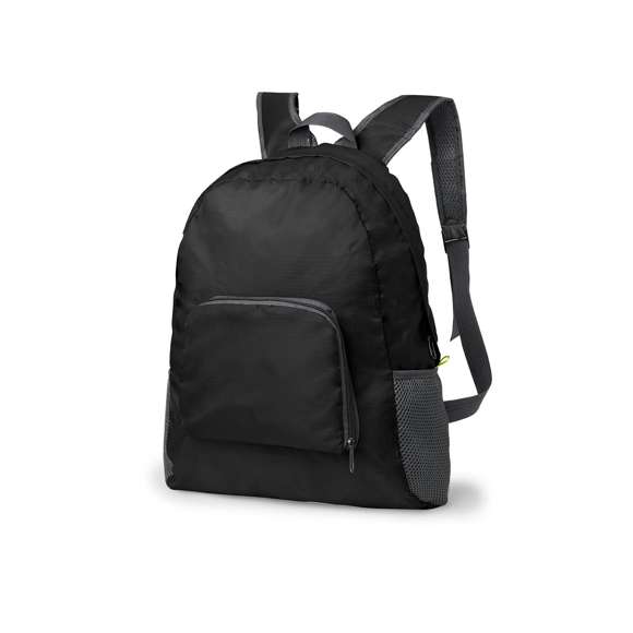  	Mochila plegable en resistente material ripstop, con una atractiva combinación de colores. Con 2 compartimentos de cierre de cremallera y cintas de hombros ajustables. Bolsillos de redecilla laterales y plegado de pequeño tamaño.