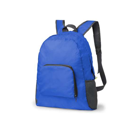  	Mochila plegable en resistente material ripstop, con una atractiva combinación de colores. Con 2 compartimentos de cierre de cremallera y cintas de hombros ajustables. Bolsillos de redecilla laterales y plegado de pequeño tamaño.
