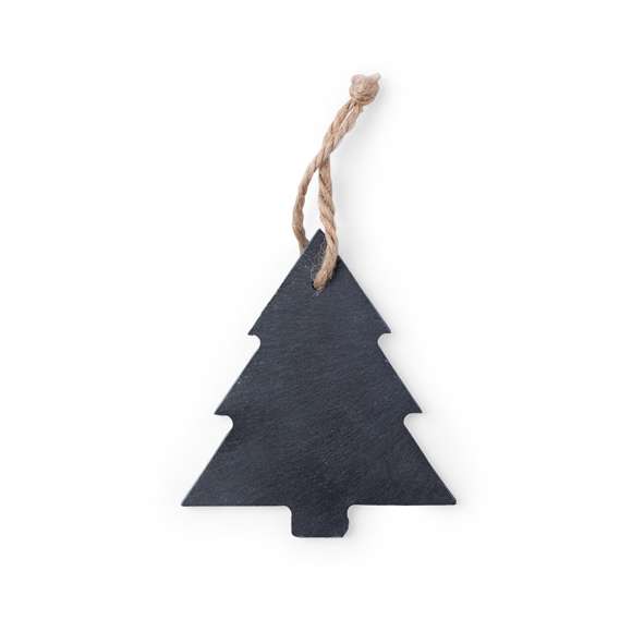Adorno navideño en pizarra, con lacito para colgar y en elegantes diseños árbol de navidad y estrella.