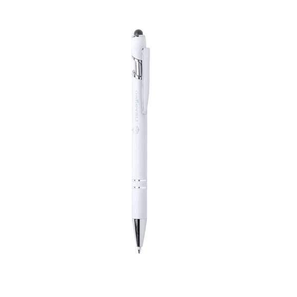 Bolígrafo puntero de mecanismo pulsador y original diseño. Cuerpo de aluminio acabado goma, especialmente diseñado para marcaje en láser y mostrar el logotipo en tono plateado. Con accesorios cromados y clip metálico. Disponible en variada gama de colores, con cartucho jumbo y tinta azul.