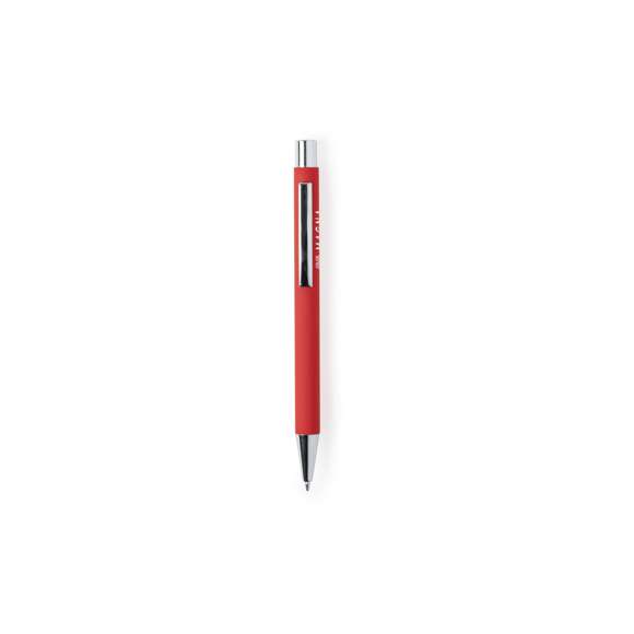 Original bolígrafo de mecanismo pulsador en elegante diseño bicolor. Con cuerpo de aluminio en tacto goma de acabado mate. Especialmente diseñado para marcaje en láser y mostrar el logotipo en tono plateado. Clip, parte superior y punta en plateado. Disponible en variada gama de colores, con cartucho jumbo y tinta azul.
