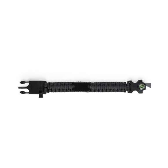 Brazalete multifunción para los más aventureros en resistente nylon. 5 funciones: brazalete, brújula, silbato, cuchillo rascador y abridor. Disponible en variada gama de colores, con cierre de hebilla de seguridad.