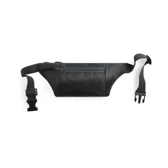 Riñonera en resistente material ripstop con diseño de panal. 2 bolsillos de cierre de cremallera, con cintas en tiradores para cómoda apertura. Cinta de nylon ajustable con cierre de hebilla. Diseñada para actividades deportivas y de ocio.