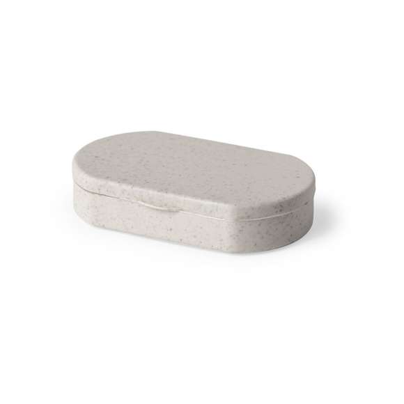 Pastillero en línea nature, fabricado en fibra de bambú. Con 3 compartimentos y cierre de seguridad.